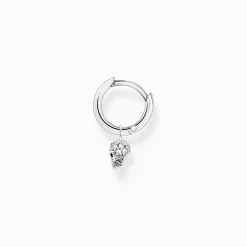 Cheap Einzel Creole mit Totenkopf Anhänger silber Damen Creolen