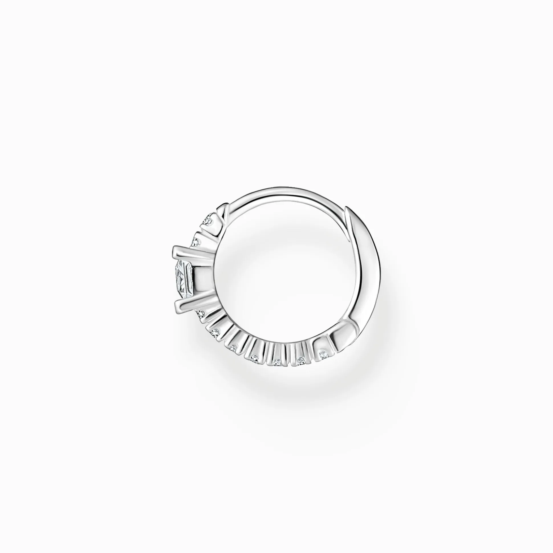 Discount Einzel Creole mit weißen Steinen Silber Damen Creolen