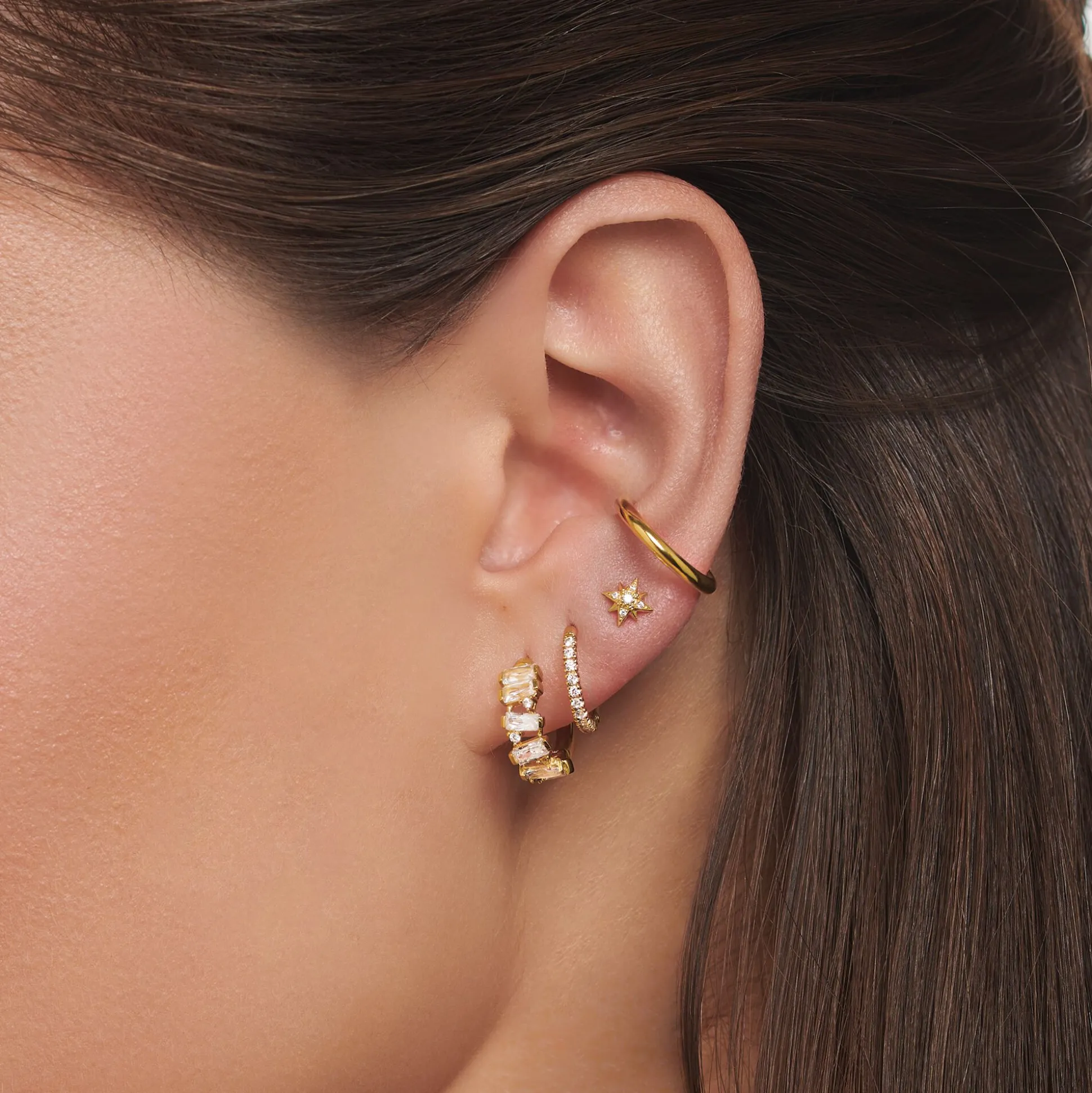 Cheap Einzel Creole weiße Steine gold Damen Creolen