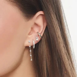 Cheap Einzel Creole weiße Steine silber Damen Creolen