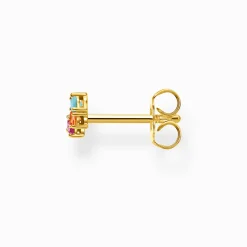 Best Sale Einzel Ohrstecker farbige Steine gold Damen Ohrstecker|18K Vergoldung - 925 Silber