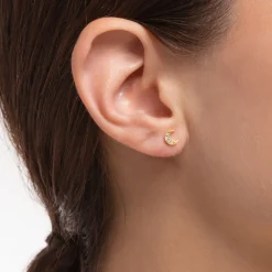 Sale Einzel Ohrstecker Mond Pavé gold Damen Ohrstecker|18K Vergoldung - 925 Silber