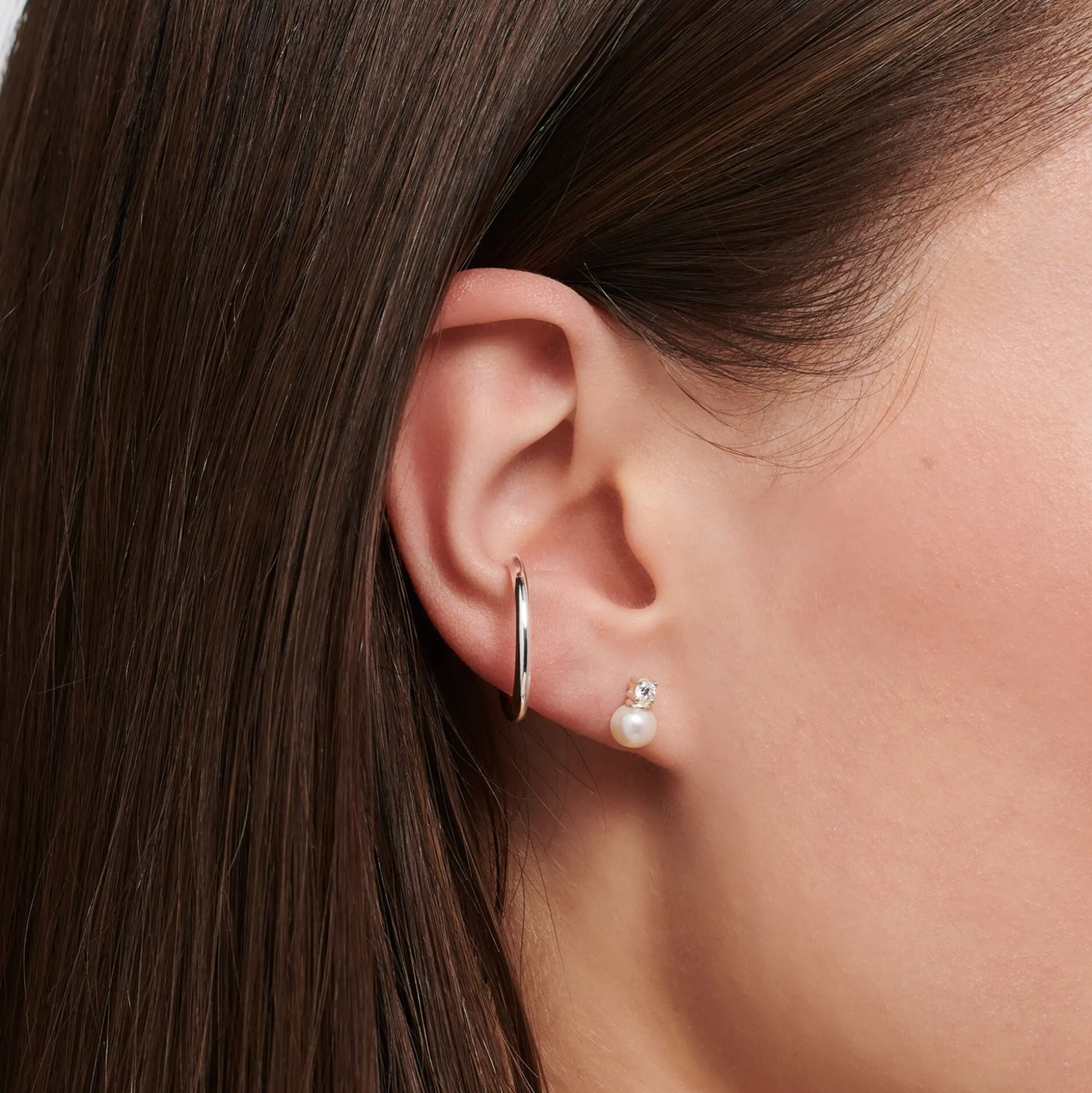 Fashion Einzel Ohrstecker Perle mit weißem Stein silber Damen Ohrstecker|Ohrringe