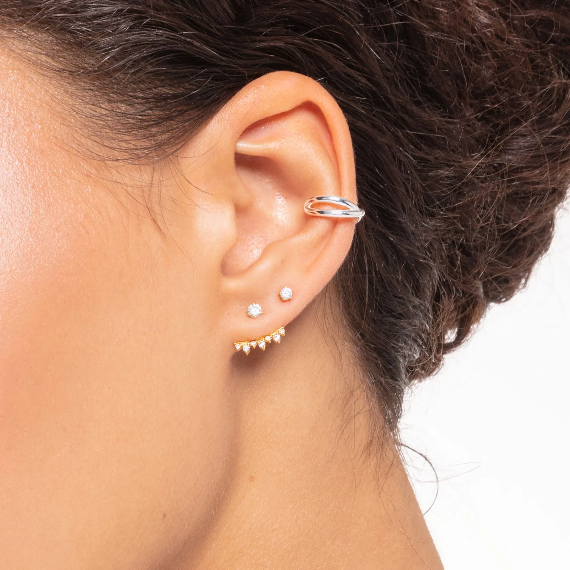 Best Einzel Ohrstecker weißer Stein gold Damen Ohrstecker|18K Vergoldung - 925 Silber