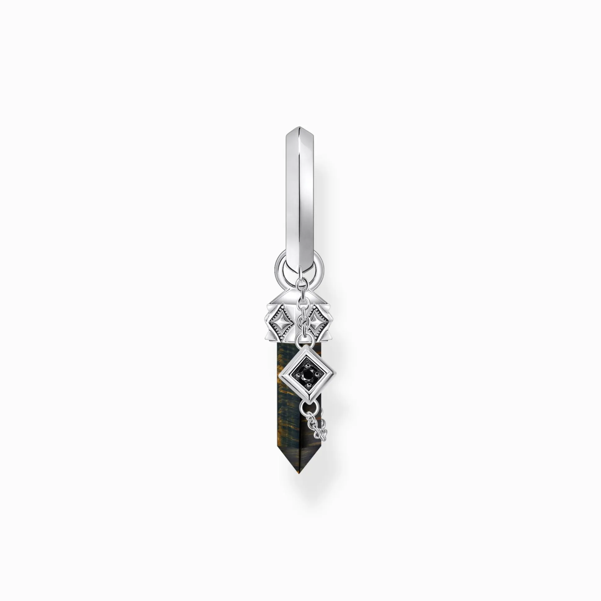 Store Einzel-Creole mit goldblauem Onyx-Anhänger Silber geschwärzt Damen Creolen|Ohrstecker & Creolen