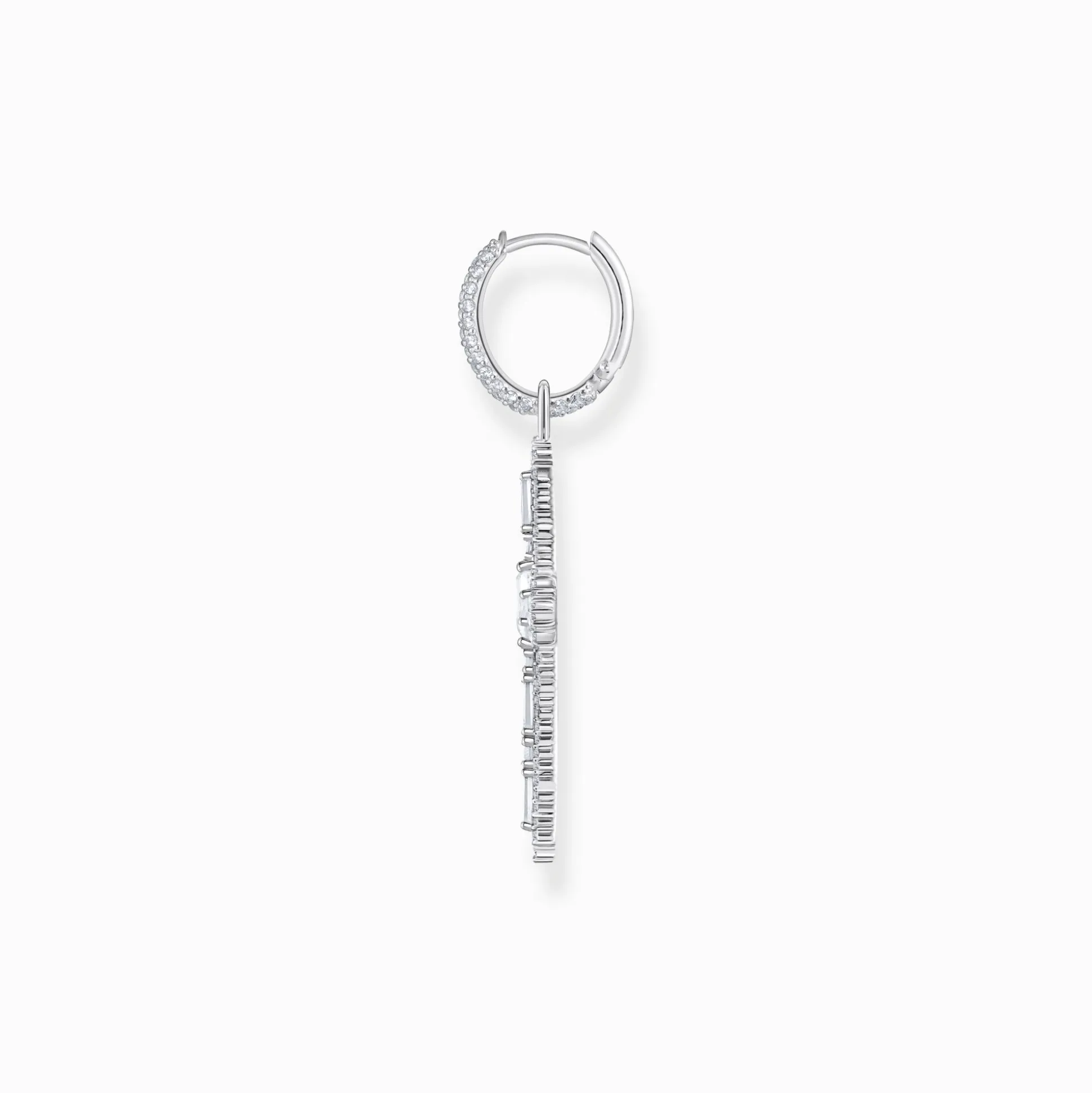Outlet Einzel-Creole mit Kreuzanhänger und weißen Steinen Silber Damen Creolen|925 Silber
