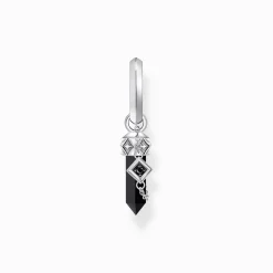 New Einzel-Creole mit Onyx-Anhänger und Kette Silber geschwärzt Damen Creolen|Ohrstecker & Creolen