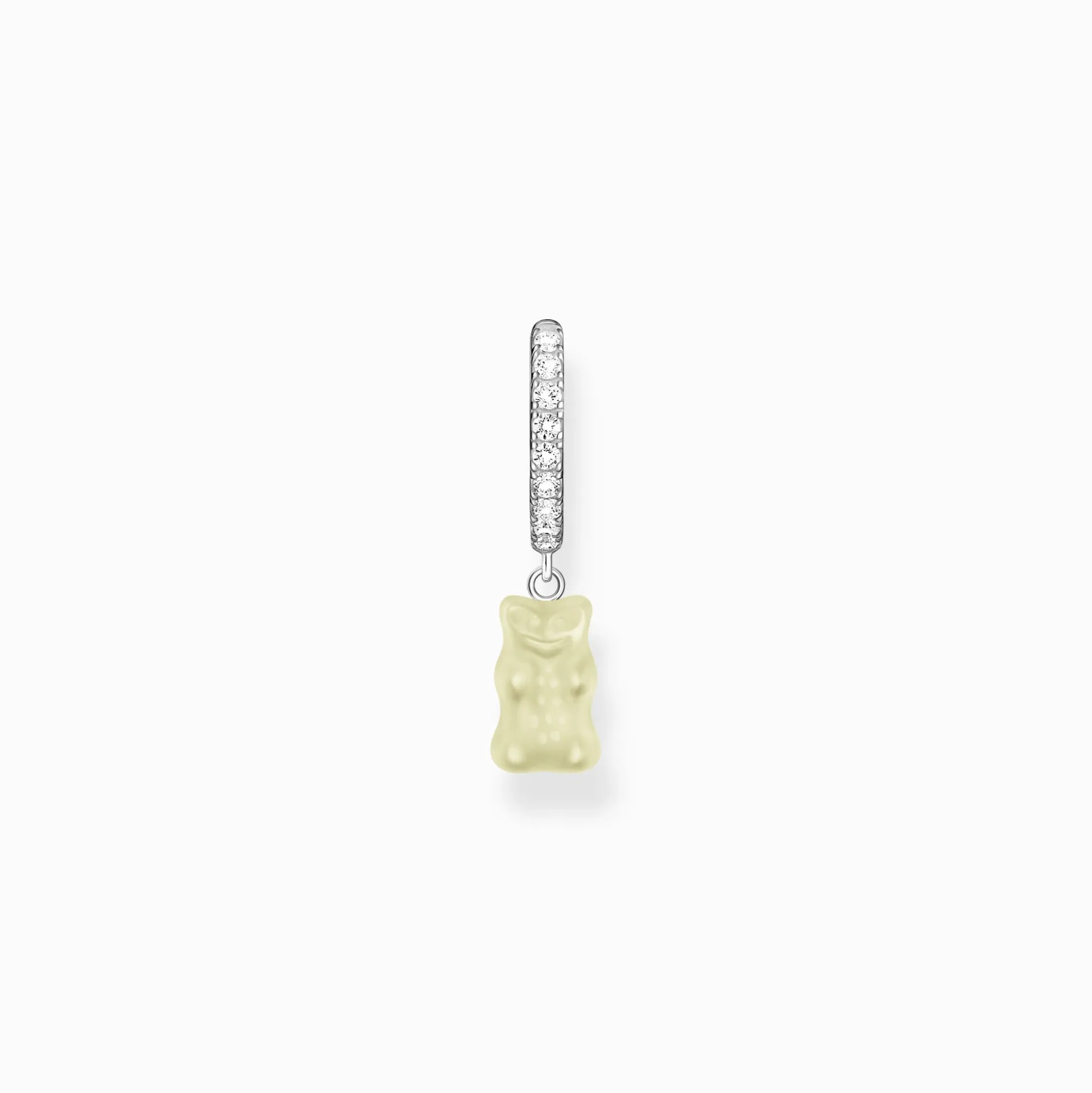 Shop Einzel-Creole mit weißem Goldbären-Anhänger und Steinen Silber Damen Creolen|925 Silber