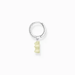 Shop Einzel-Creole mit weißem Goldbären-Anhänger und Steinen Silber Damen Creolen|925 Silber