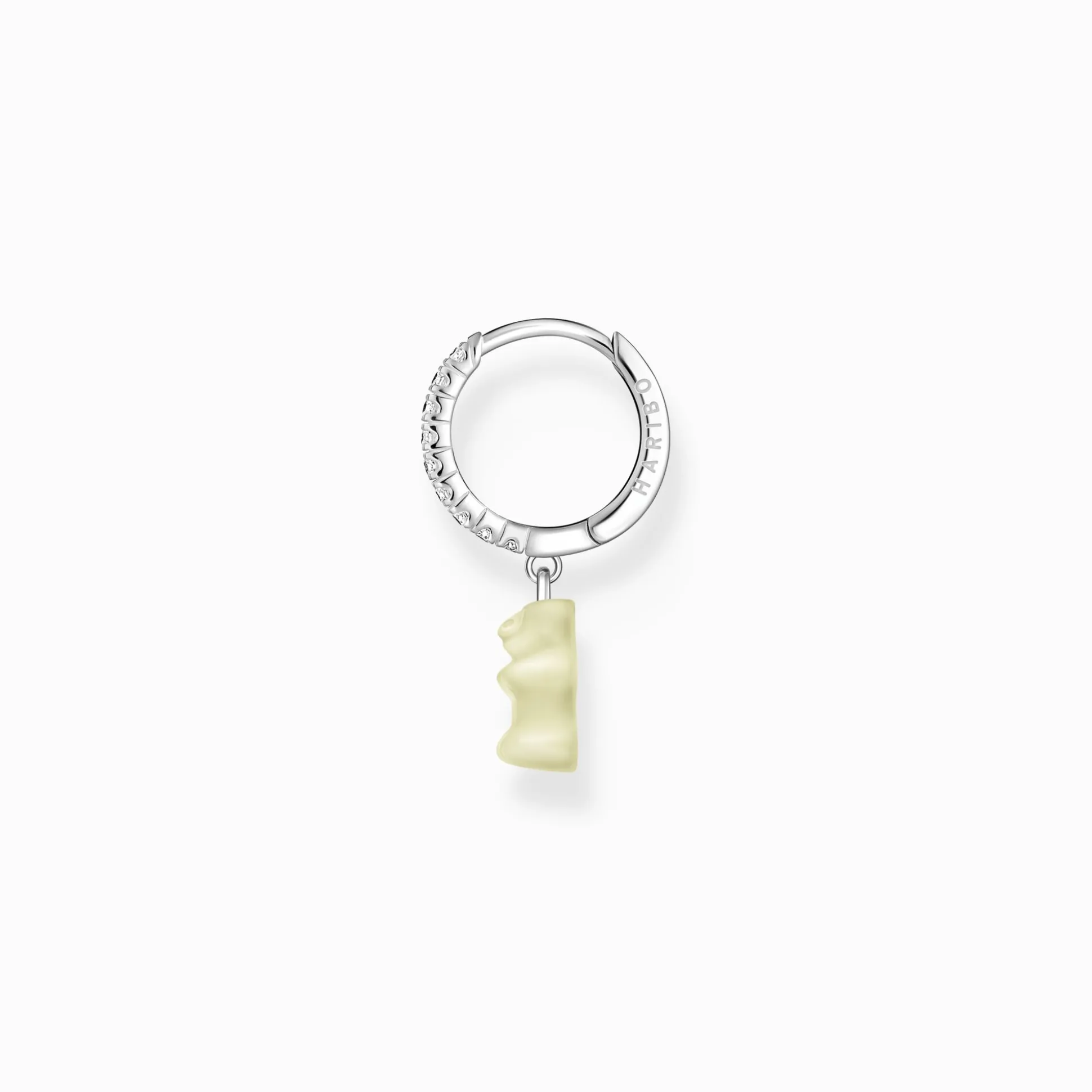 Shop Einzel-Creole mit weißem Goldbären-Anhänger und Steinen Silber Damen Creolen|925 Silber