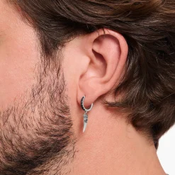 Best Sale Einzel-Creole mit Zahn-Anhänger und Steinen Silber geschwärzt Damen Creolen|Ohrstecker & Creolen