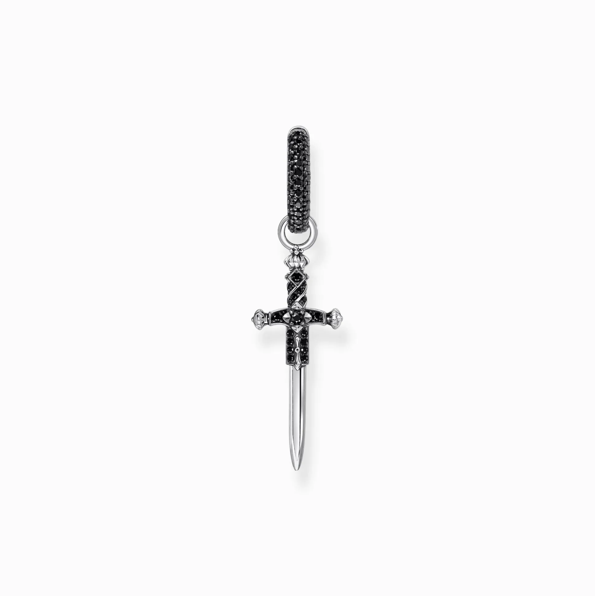 Shop Einzel-Creole Schwert mit schwarzen Steinen Silber geschwärzt Damen Creolen|925 Silber