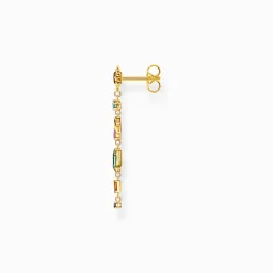 Discount Einzel-Ohrhänger Sonne, Palme und Kaktus mit bunten Steinen vergoldet Damen Ohrringe|18K Vergoldung - 925 Silber