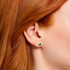 Best Sale Einzel-Ohrstecker mit schwarzem Stein Silber geschwärzt Damen Ohrstecker|Ohrstecker & Creolen