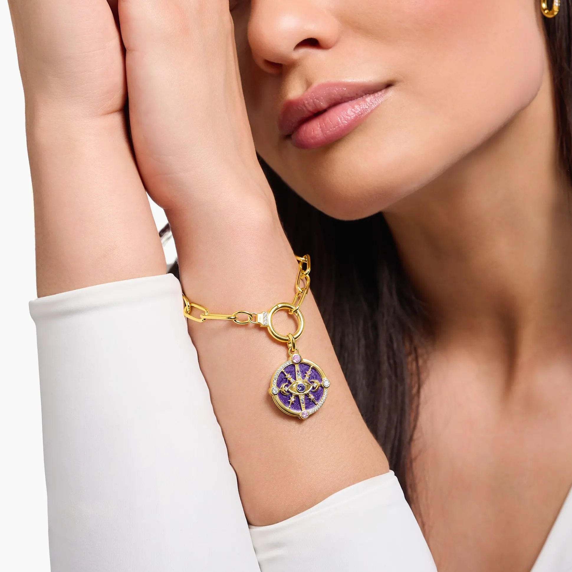 Fashion Gliederarmband mit Ringverschluss und weißen Steinen vergoldet Damen Armbänder|18K Vergoldung - 925 Silber