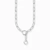 New Gliederkette mit zwei Ringverschlüssen und weißen Steinen Silber Damen Halsketten|925 Silber