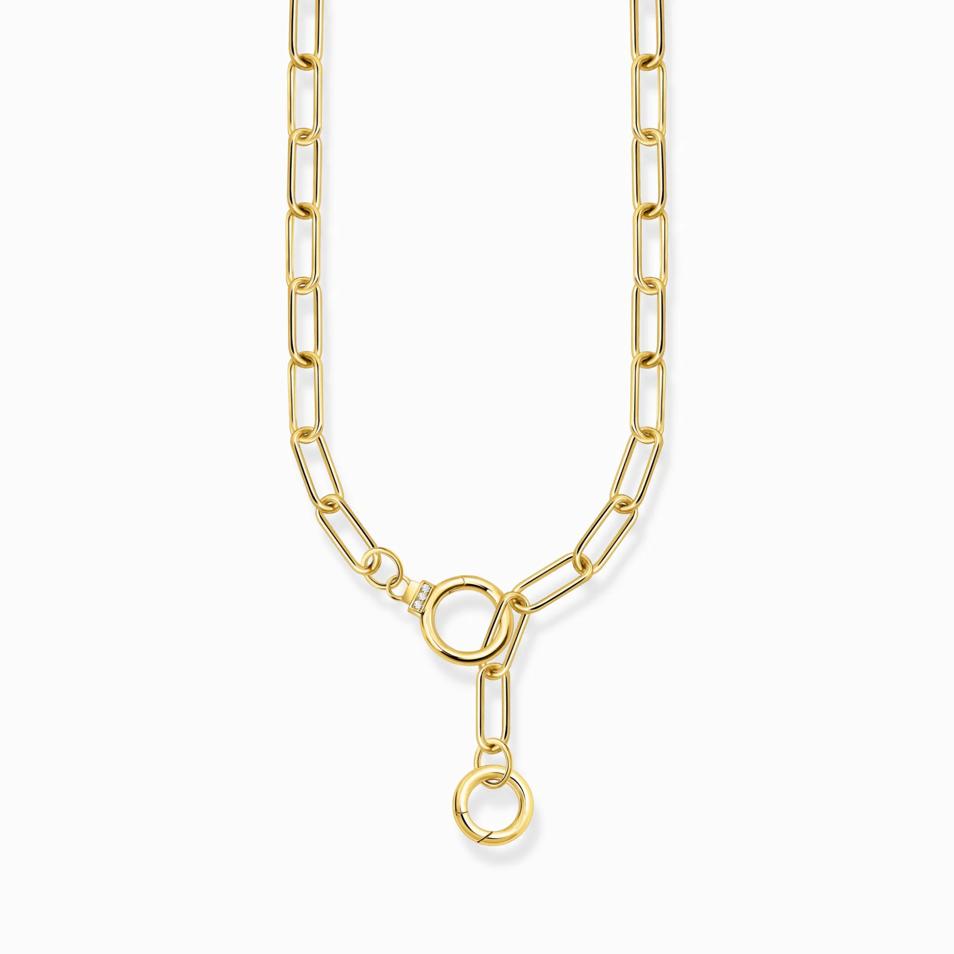 Cheap Gliederkette mit zwei Ringverschlüssen und weißen Steinen vergoldet Damen Halsketten|18K Vergoldung - 925 Silber