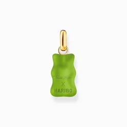 Outlet Großer Anhänger grüner Goldbären mit Steinen vergoldet Damen Anhänger|18K Vergoldung - 925 Silber