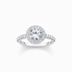 Sale Halo-Ring mit weißem Stein im Brillantschliff Silber Damen Ringe|925 Silber