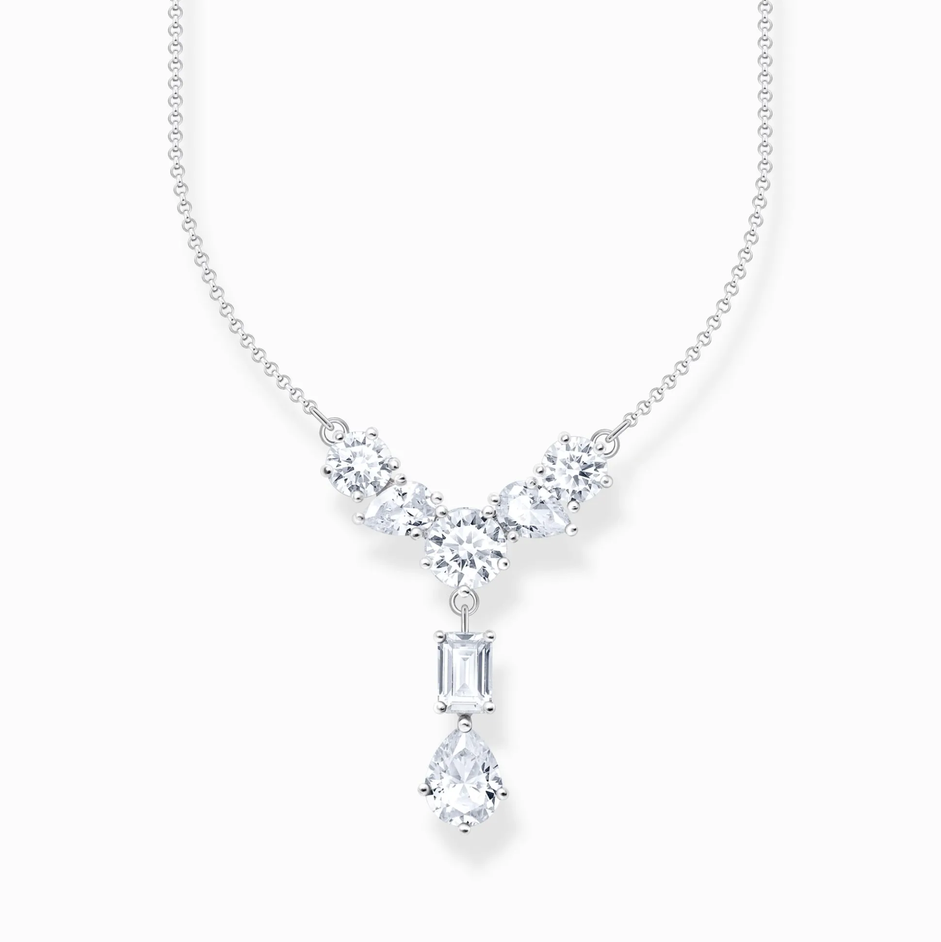 New Halskette im Y-Stil mit sieben weißen Steinen Silber Damen Halsketten|925 Silber
