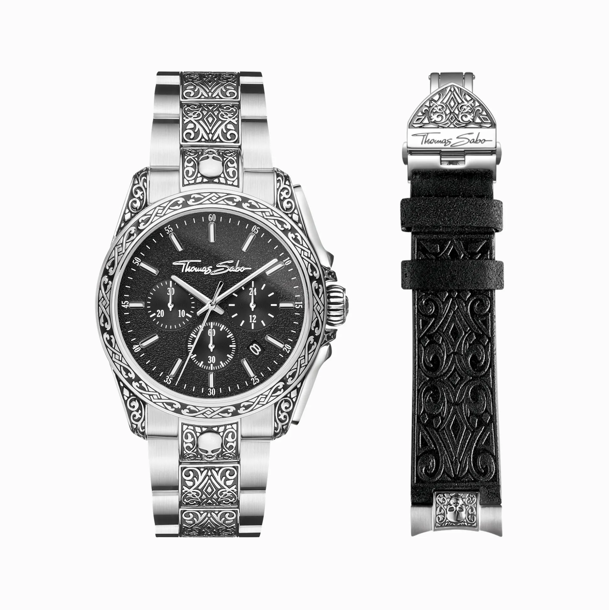 Shop Herrenuhr Rebel at Heart Totenkopf silber schwarz Herren Uhren|Uhren