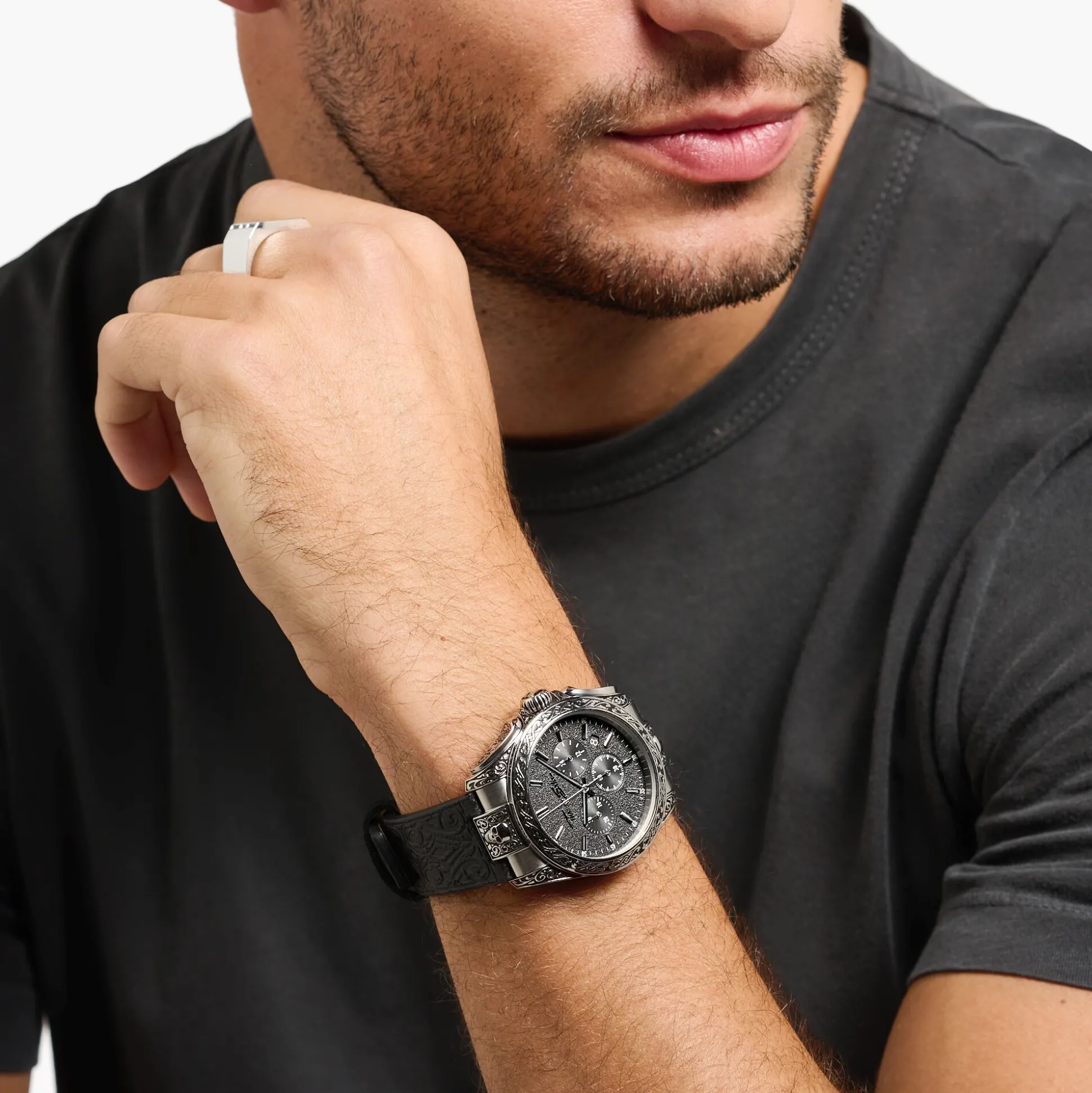 Shop Herrenuhr Rebel at Heart Totenkopf silber schwarz Herren Uhren|Uhren