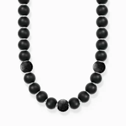 Hot Kette aus matten Obsidian-Beads und gravierten Beads Damen Halsketten|Halsketten