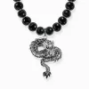 Discount Kette aus Obsidian-Beads mit Drachen-Anhänger geschwärzt Damen Halsketten|925 Silber