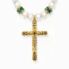 New Kette aus verschiedenen Beads mit Kreuzanhänger vergoldet Damen Halsketten|Halsketten