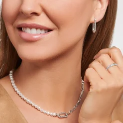 Cheap Kette Glieder und Perlen silber Damen Halsketten
