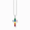 New Kette Kreuz mit bunten Steinen Silber Damen Halsketten