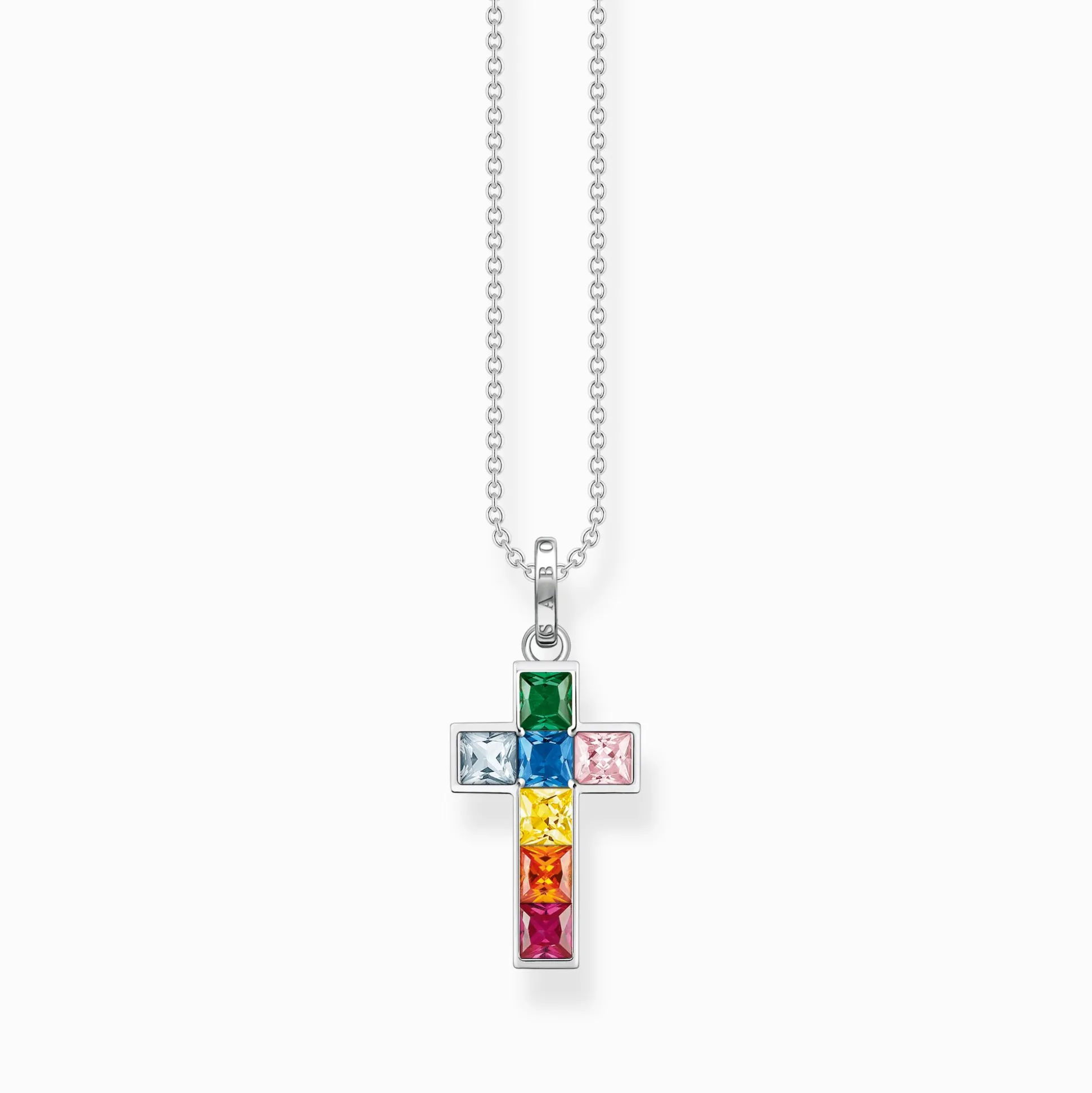 New Kette Kreuz mit bunten Steinen Silber Damen Halsketten