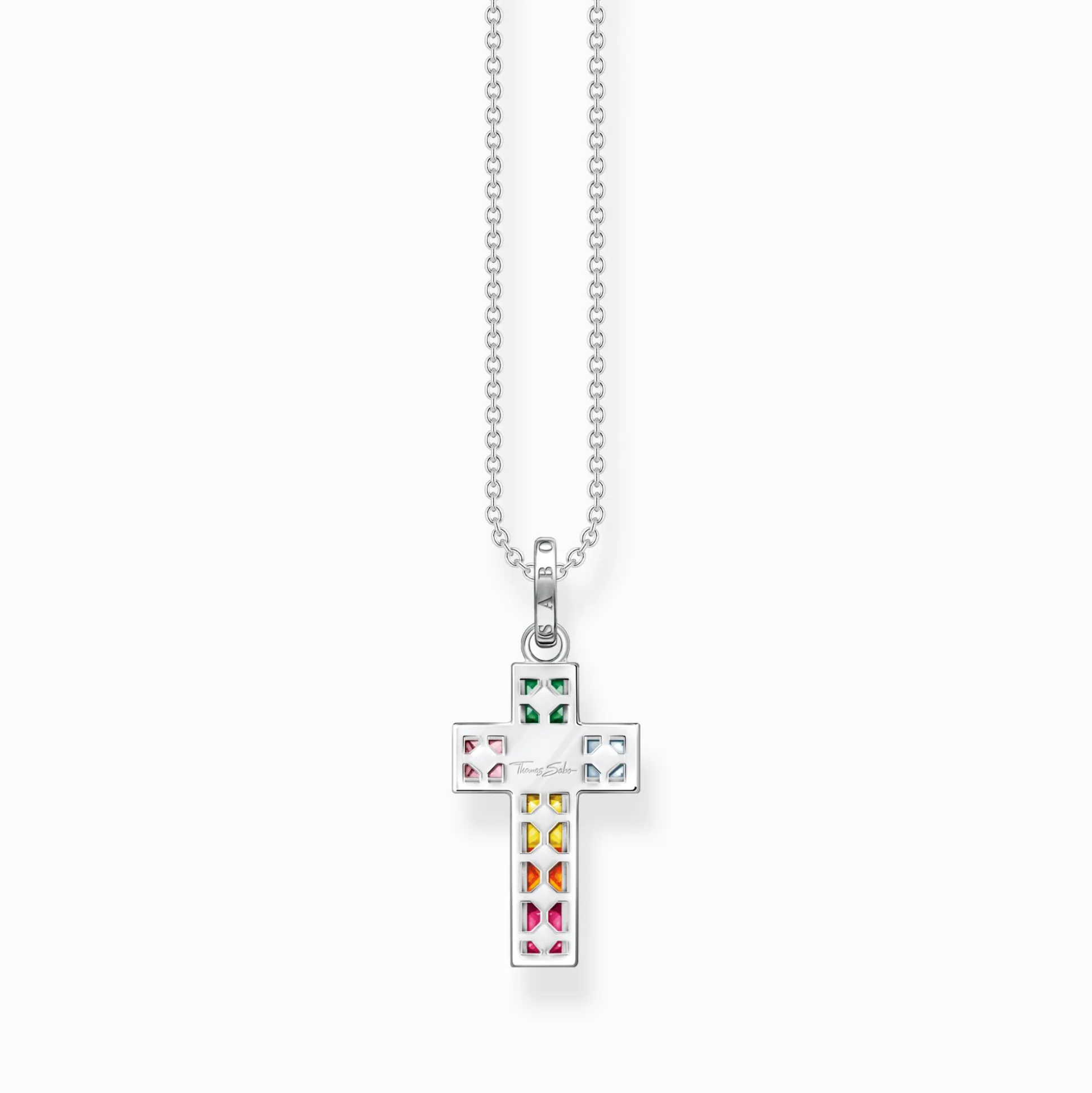 New Kette Kreuz mit bunten Steinen Silber Damen Halsketten