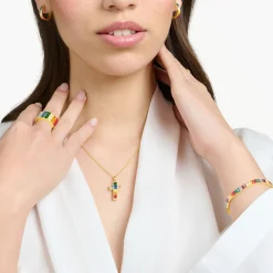 Sale Kette Kreuz mit bunten Steinen vergoldet Damen Halsketten
