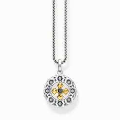 Outlet Kette Kreuz schwarze Steine gold Damen Halsketten|18K Vergoldung - 925 Silber
