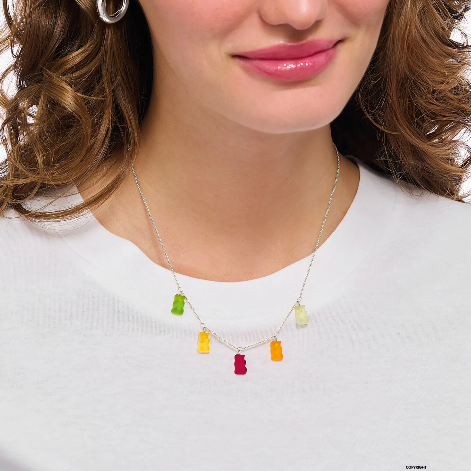 New Kette mit 5 bunten Goldbären Silber Damen Halsketten|925 Silber