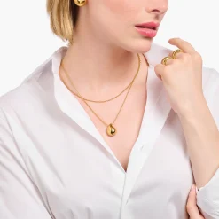 Sale Kette mit Anhänger in organischer Tropfenform vergoldet Damen Halsketten|18K Vergoldung - 925 Silber