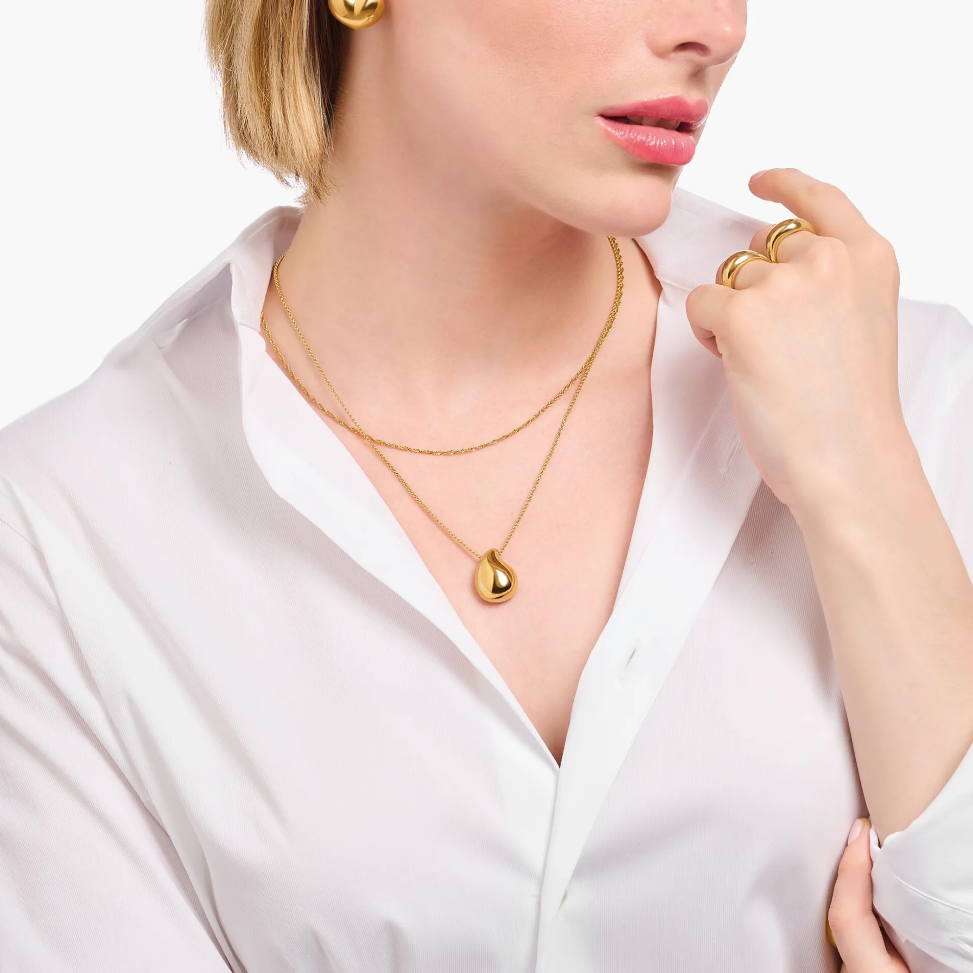 Sale Kette mit Anhänger in organischer Tropfenform vergoldet Damen Halsketten|18K Vergoldung - 925 Silber