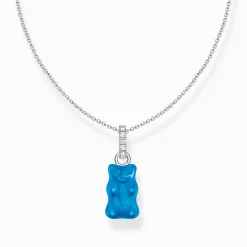 Cheap Kette mit blauem Goldbären-Anhänger und Steinen Silber Damen Halsketten|925 Silber