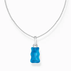 Cheap Kette mit blauem Goldbären-Anhänger und Steinen Silber Damen Halsketten|925 Silber