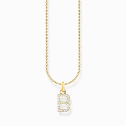 Online Kette mit Buchstaben-Anhänger B vergoldet Damen Halsketten|18K Vergoldung - 925 Silber