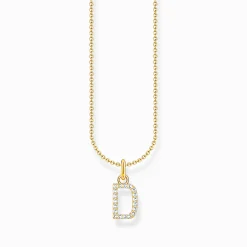 Online Kette mit Buchstaben-Anhänger D vergoldet Damen Halsketten|18K Vergoldung - 925 Silber