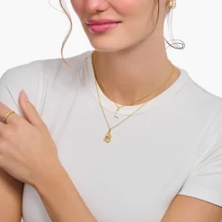 Hot Kette mit Buchstaben-Anhänger F vergoldet Damen Halsketten|18K Vergoldung - 925 Silber