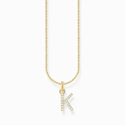 New Kette mit Buchstaben-Anhänger K vergoldet Damen Halsketten|18K Vergoldung - 925 Silber