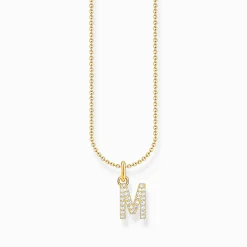 Hot Kette mit Buchstaben-Anhänger M vergoldet Damen Halsketten|18K Vergoldung - 925 Silber
