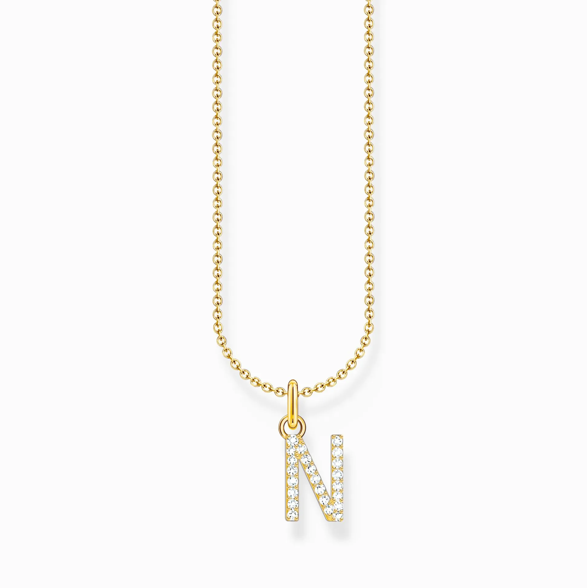 Cheap Kette mit Buchstaben-Anhänger N vergoldet Damen Halsketten|18K Vergoldung - 925 Silber