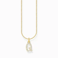 Outlet Kette mit Buchstaben-Anhänger Q vergoldet Damen Halsketten|18K Vergoldung - 925 Silber