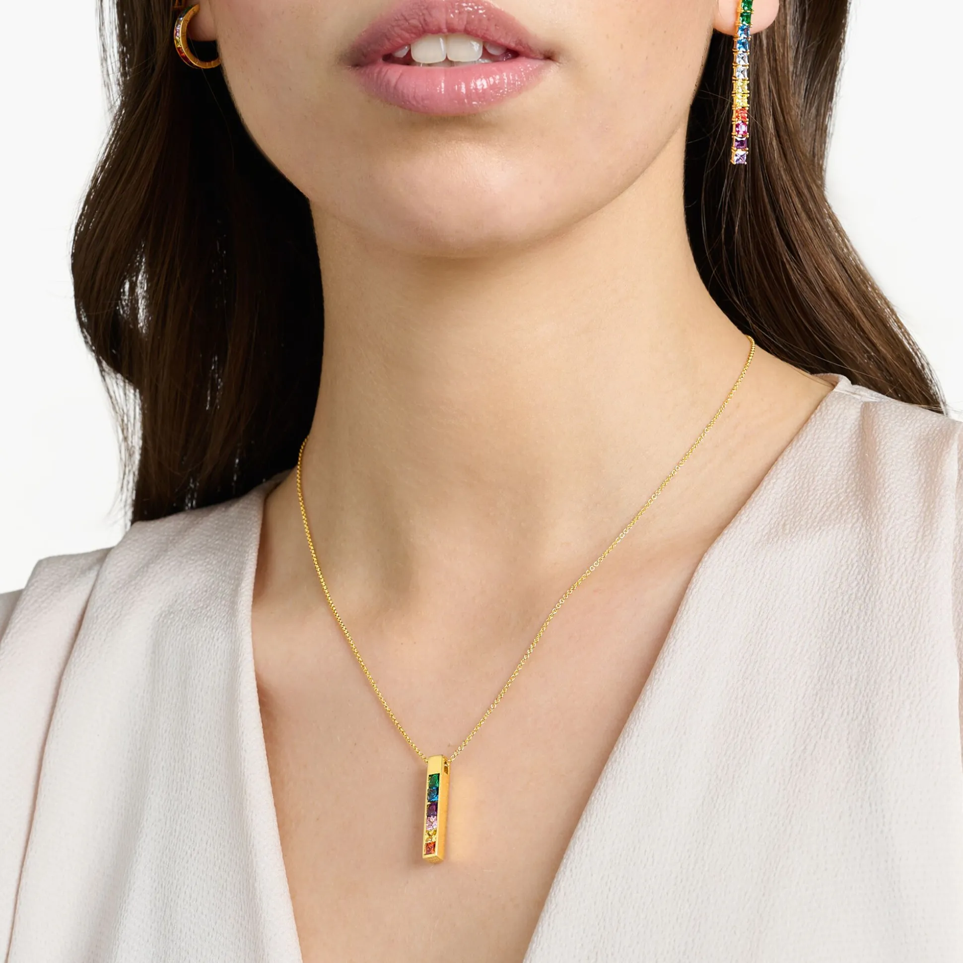 Fashion Kette mit bunten Steinen vergoldet Damen Halsketten|18K Vergoldung - 925 Silber