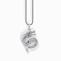 New Kette mit Drachen-Anhänger Silber geschwärzt Damen Halsketten|925 Silber