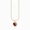 Fashion Kette mit dunkelrotem Herz-Anhänger vergoldet Damen Halsketten|18K Vergoldung - 925 Silber